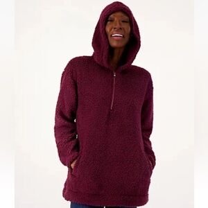 Koolaburra by UGG Brushed Back Sherpa Hoodie Pullover Fig Burgundy Sz S